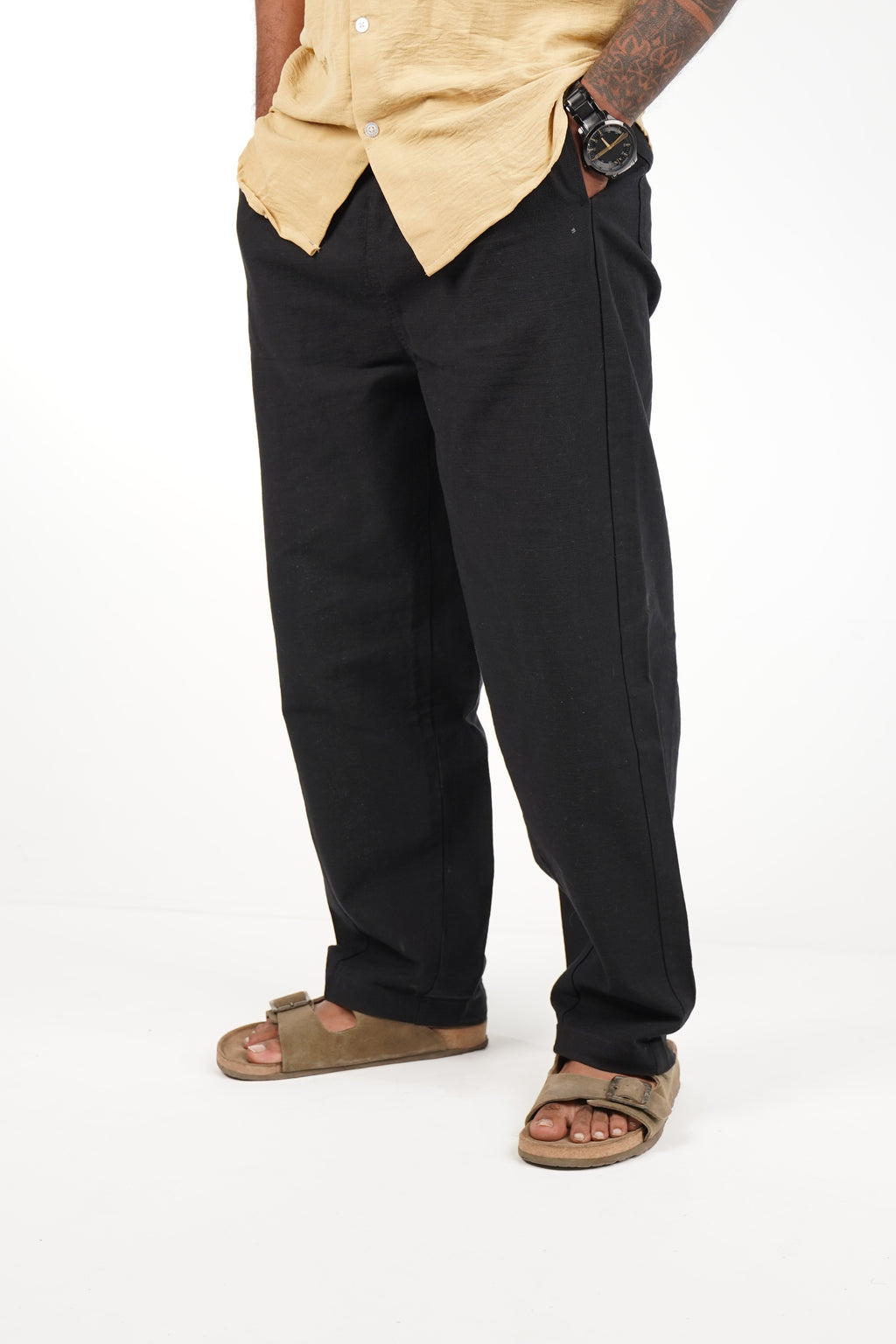 Black Classic Linen Blend Pants