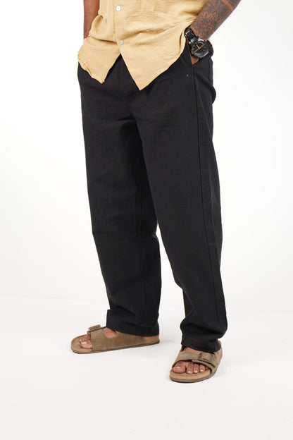 Black Classic Linen Blend Pants