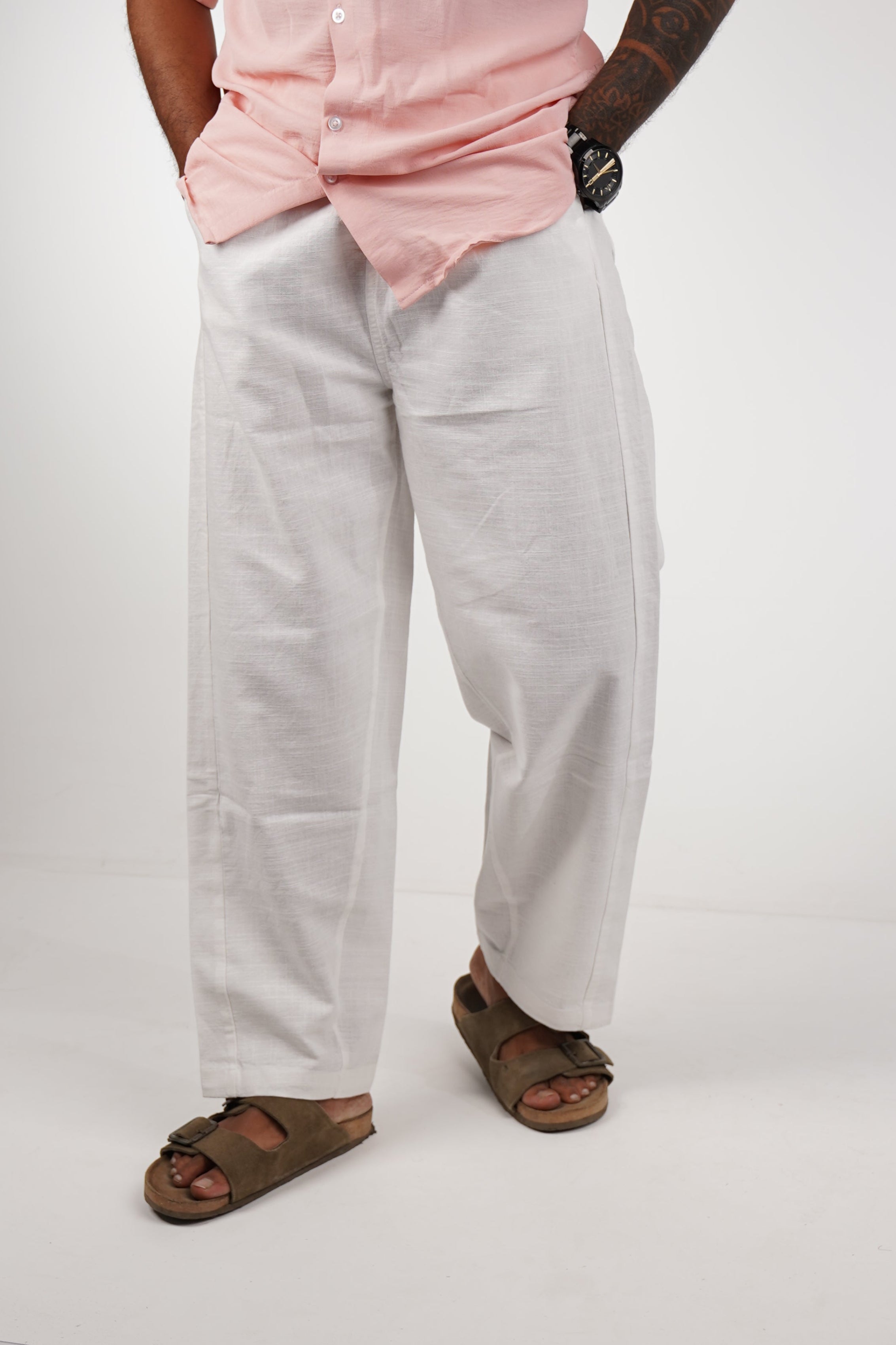 White Classic Linen Blend Pants