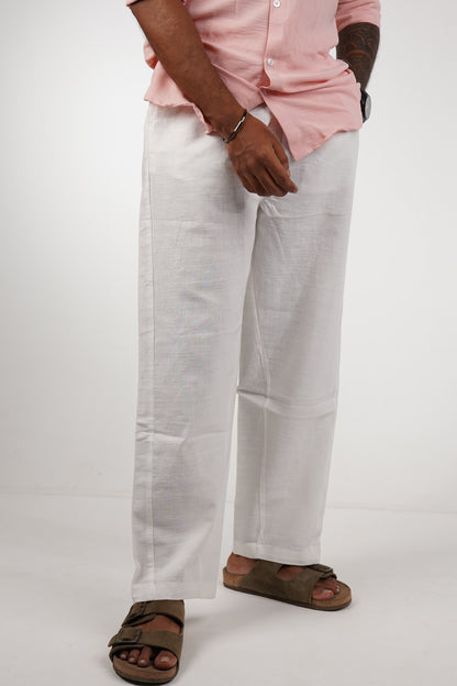White Classic Linen Blend Pants