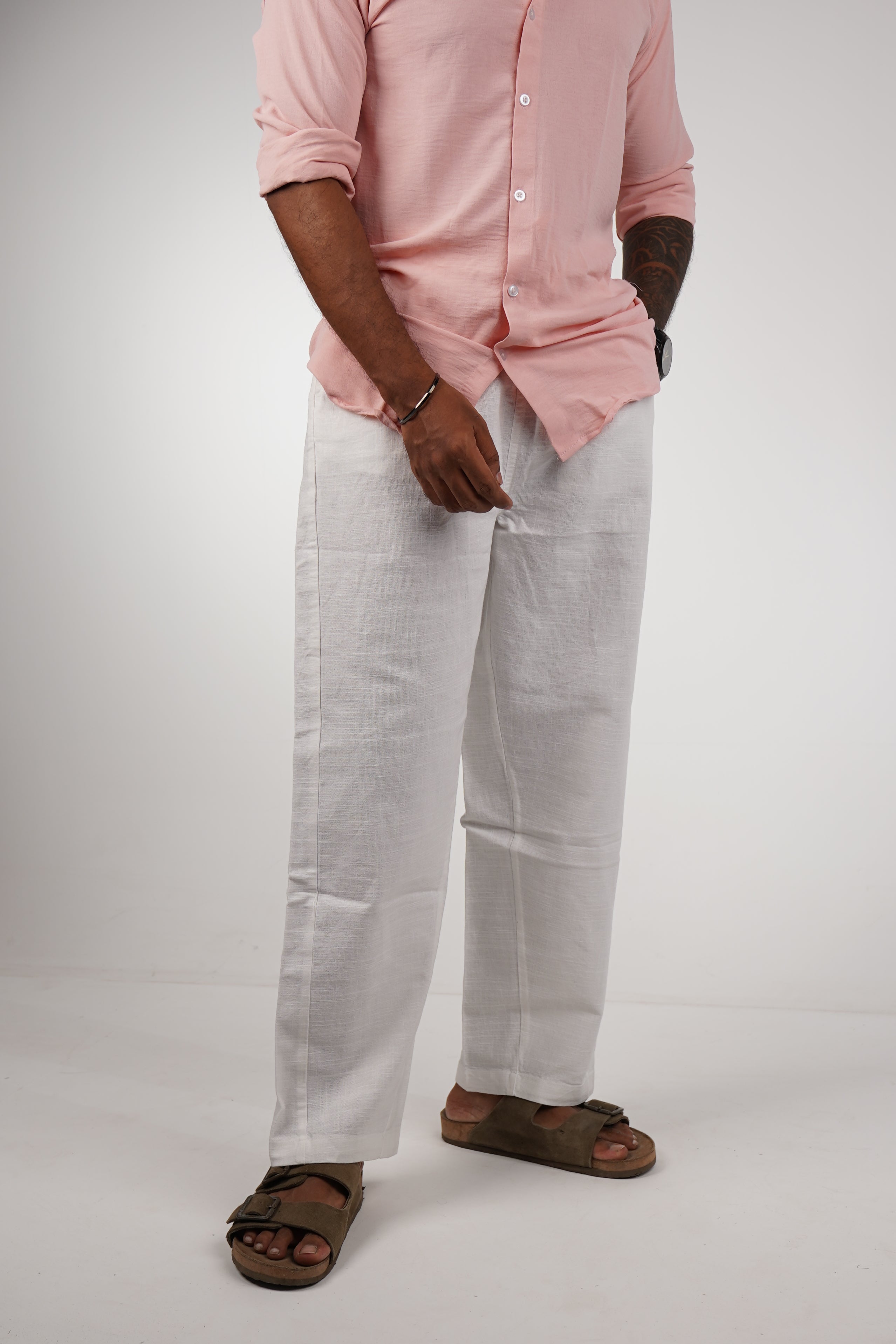 White Classic Linen Blend Pants