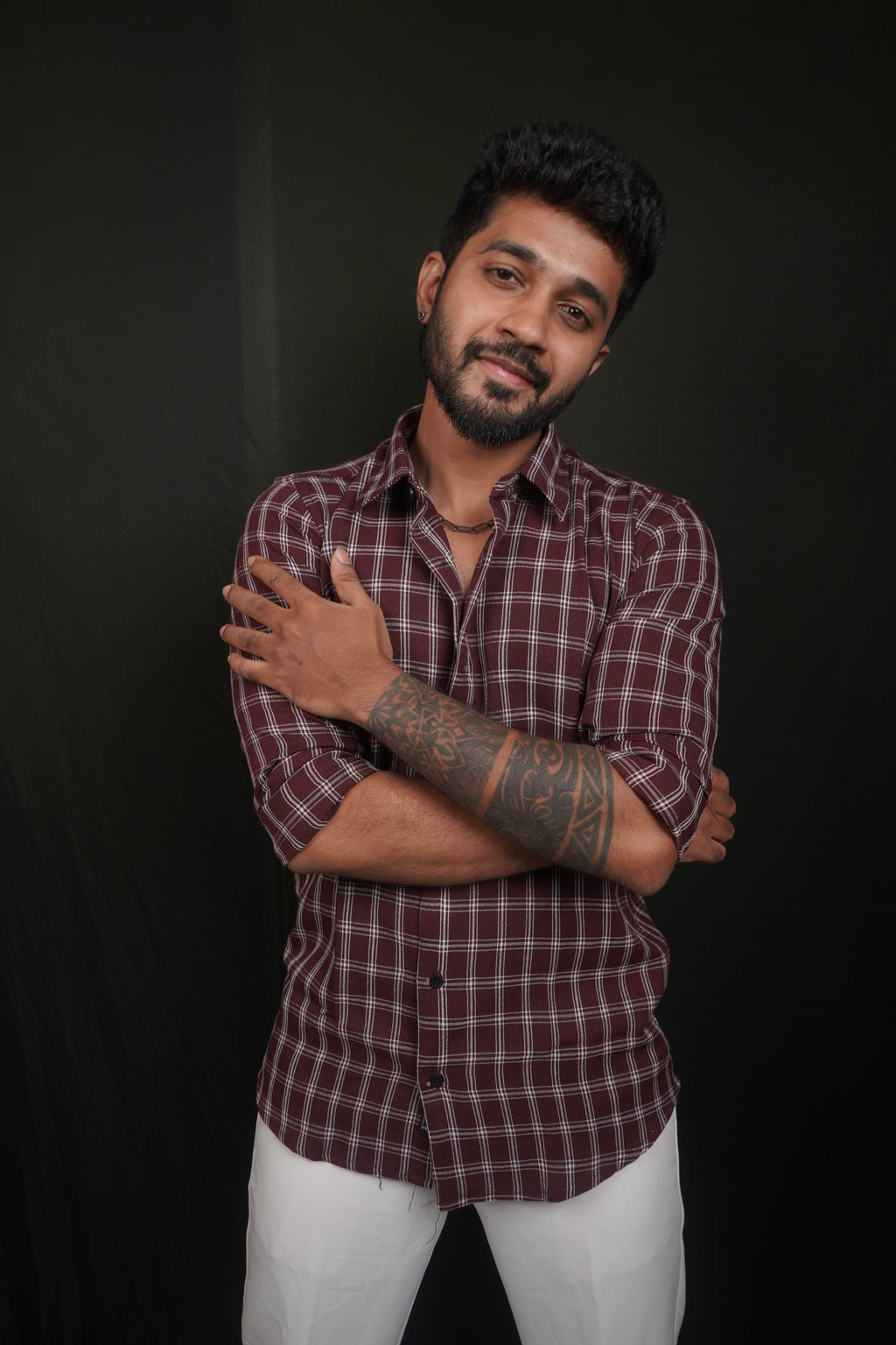 Red Checked Linen Blend Shirt