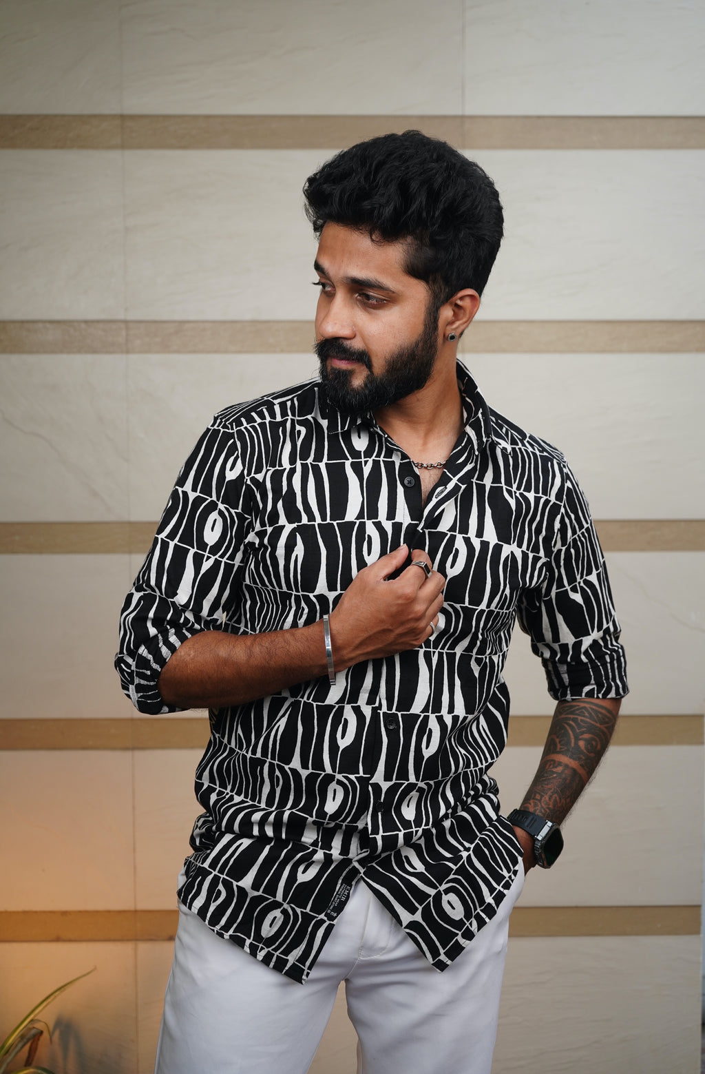 Monochrome Printed Linen Blend Shirt