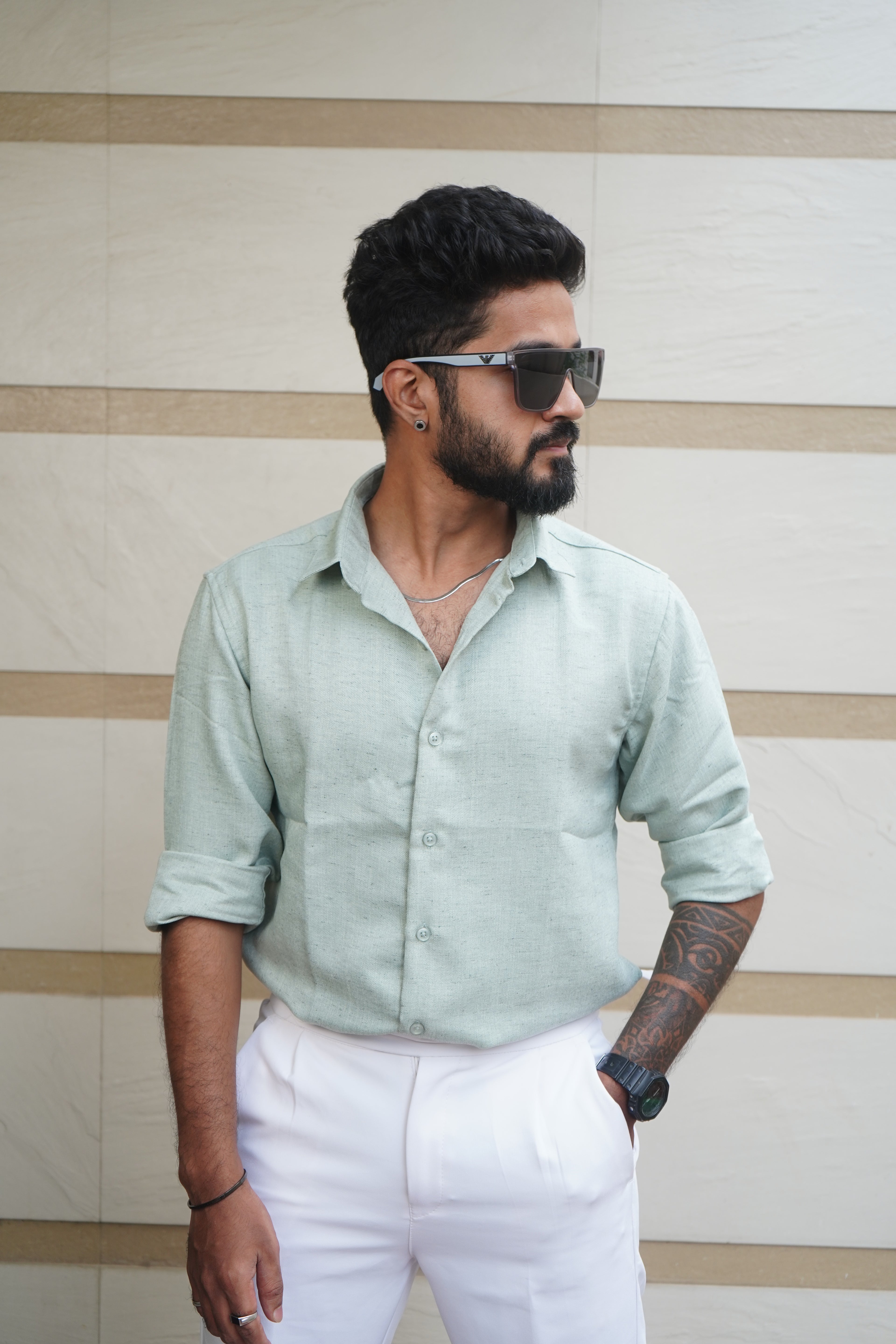 Pear Green Linen Blend Flax Shirt