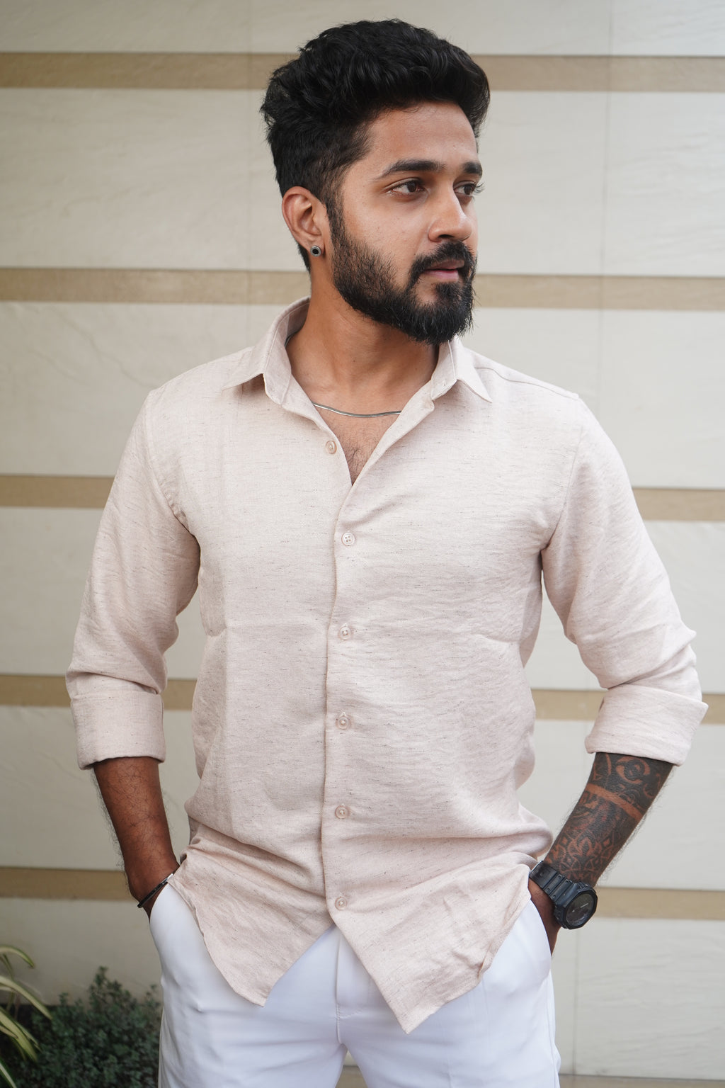 Sand Beige Linen Blend Flax Shirt