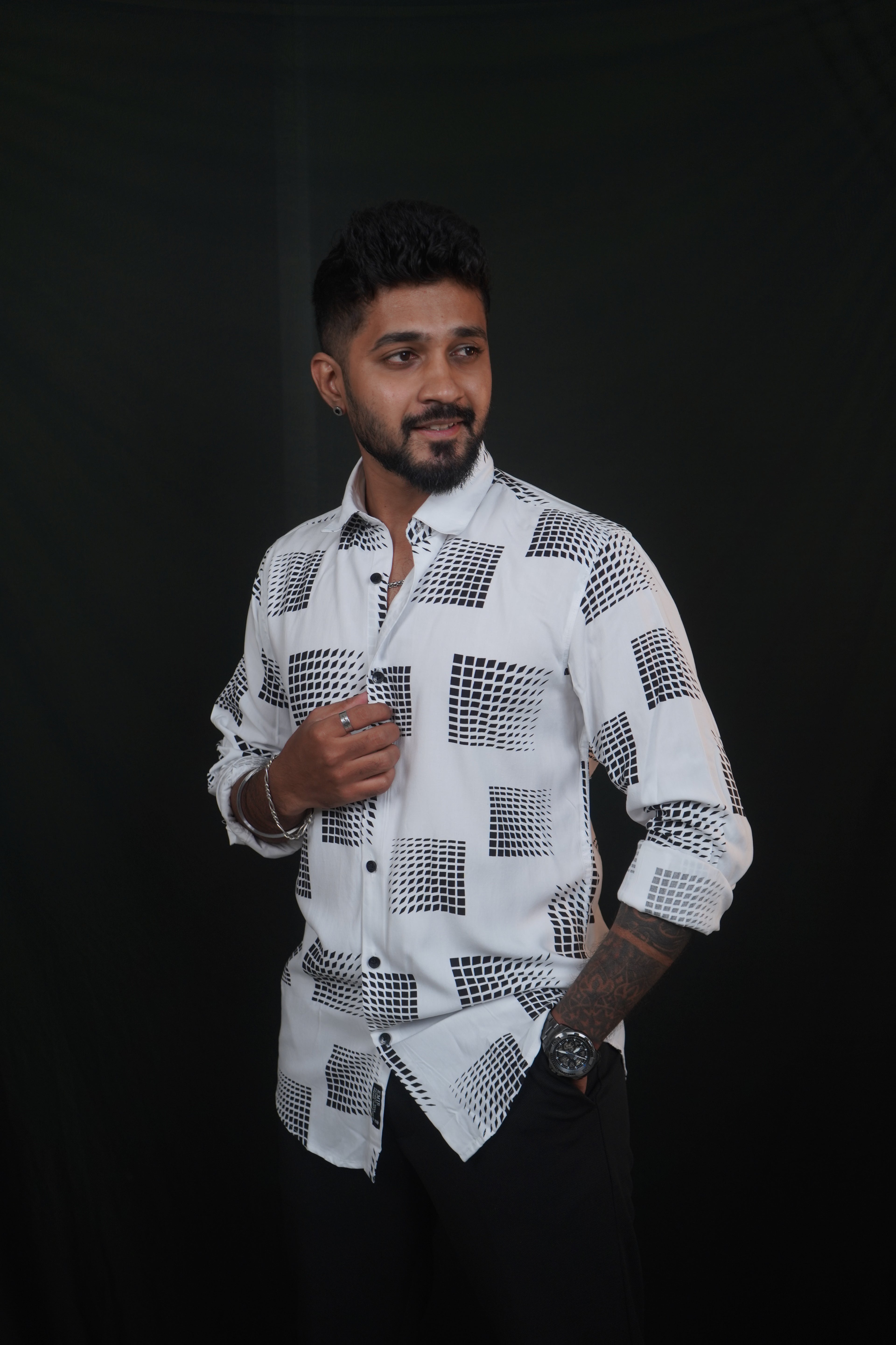 White Rayon Printed Shirt