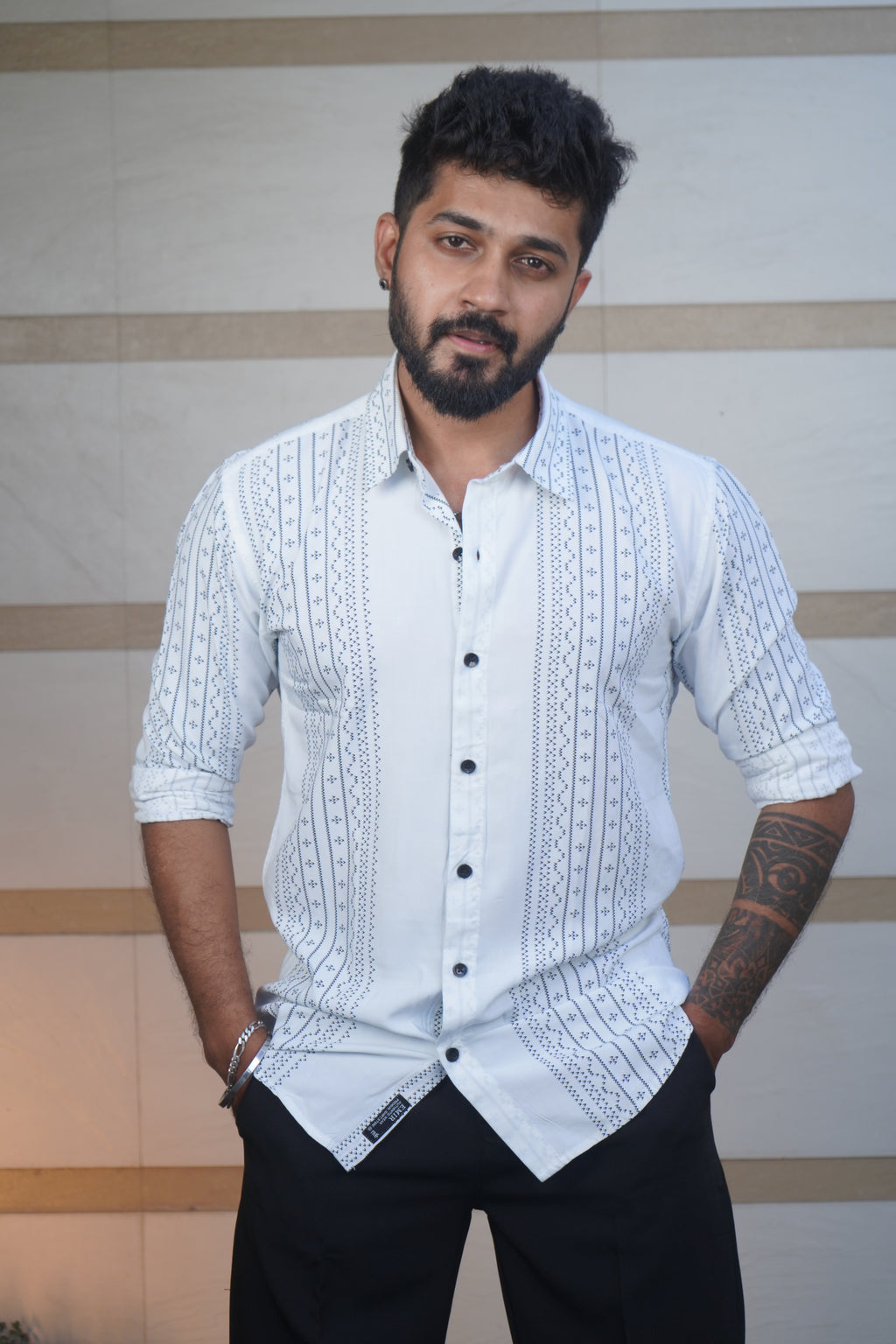 White Geometrical Rayon Printed Shirt