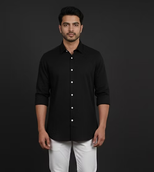 Black Linen Blend Shirt