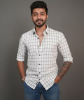 White Checked Linen Blend Shirt