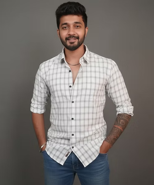 White Checked Linen Blend Shirt